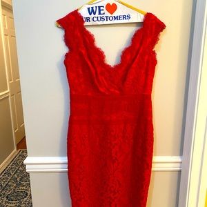 Hot pink lace overlay dress